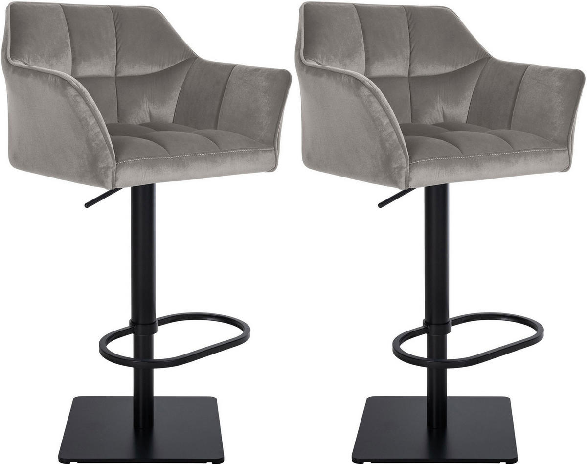 BARHOCKER 2er Set Samt Grau - Schwarz/Grau, Textil/Metall (64/88/45cm) - CLP