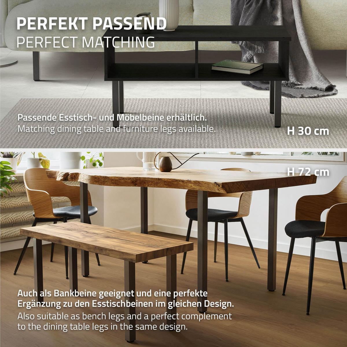 TISCHBEINE 4er Set I-Design H:42 cm Dunkelgrau 4x4 cm - Dunkelgrau, Metall (4/42/4cm) - ML-DESIGN