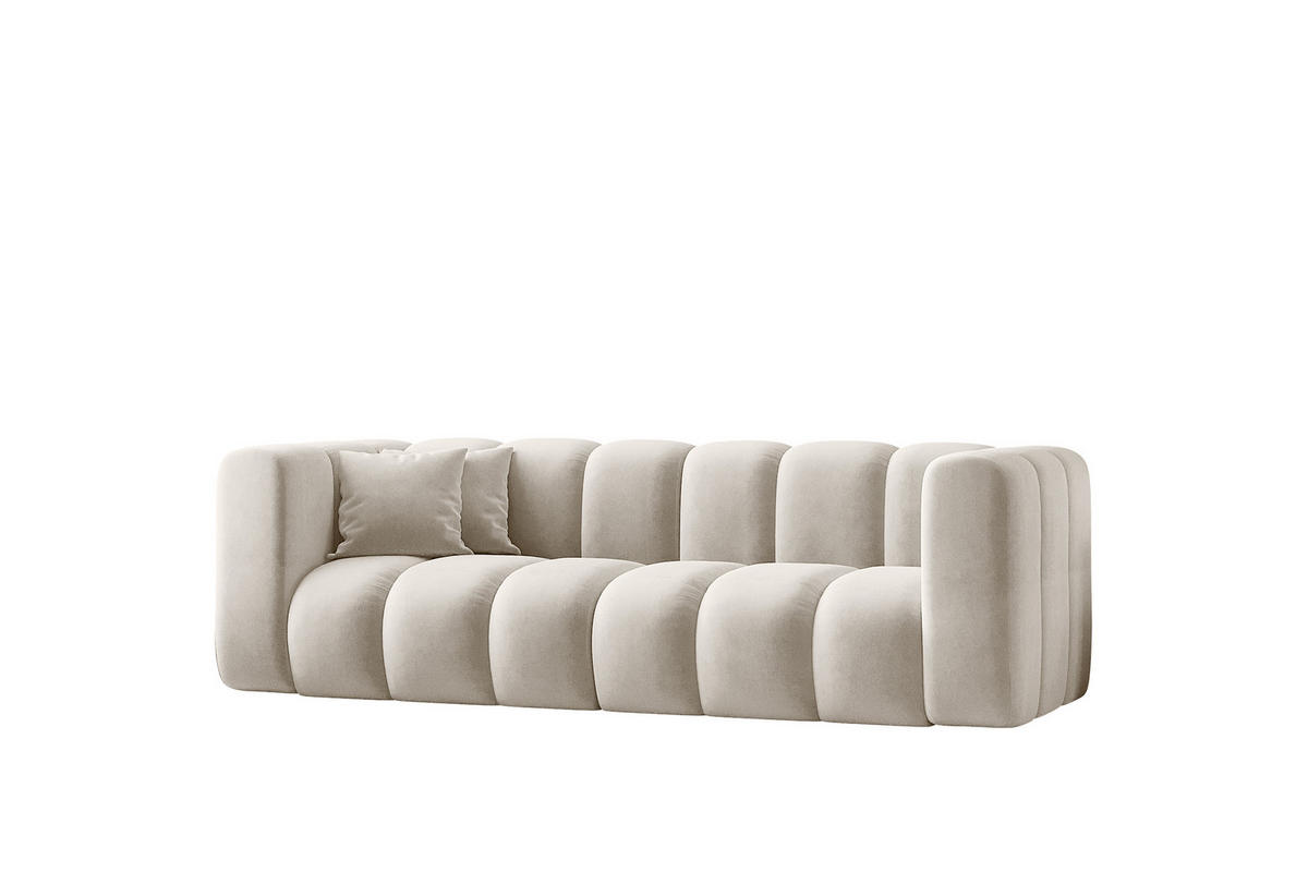 COUCH Dreisitzer-Sofa Grand Modular Stoff Salvador Hellgrau - Creme, Holz (230/70/91cm) - Kaiser Möbel