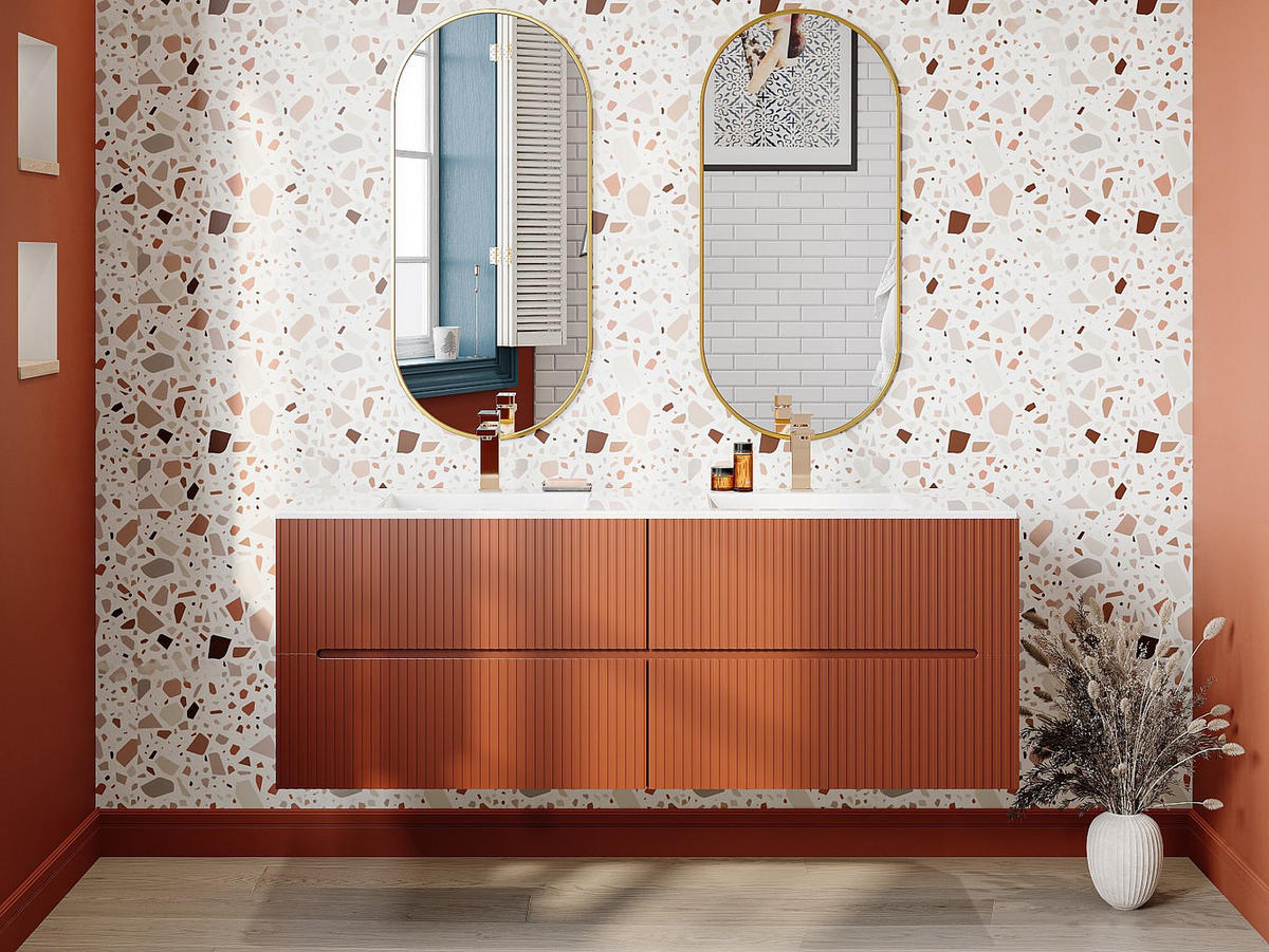 WASCHBECKENUNTERSCHRANK - 150cm x 45.5cm - MDF - terracotta - PAVANI - Braun, Holz (150/55/45.5cm) - Vente-Unique