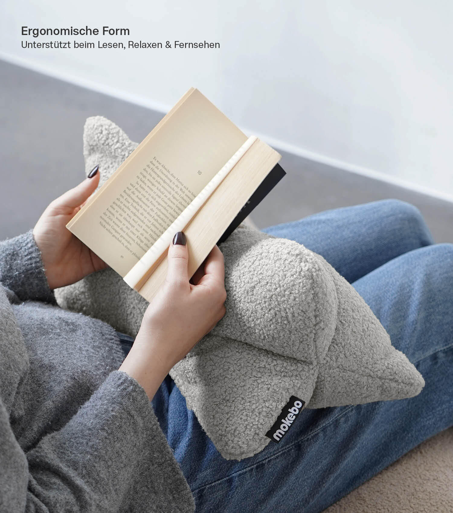 NACKENKISSEN Der Leseknochen - Grau, Textil (42/22cm) - Mokebo