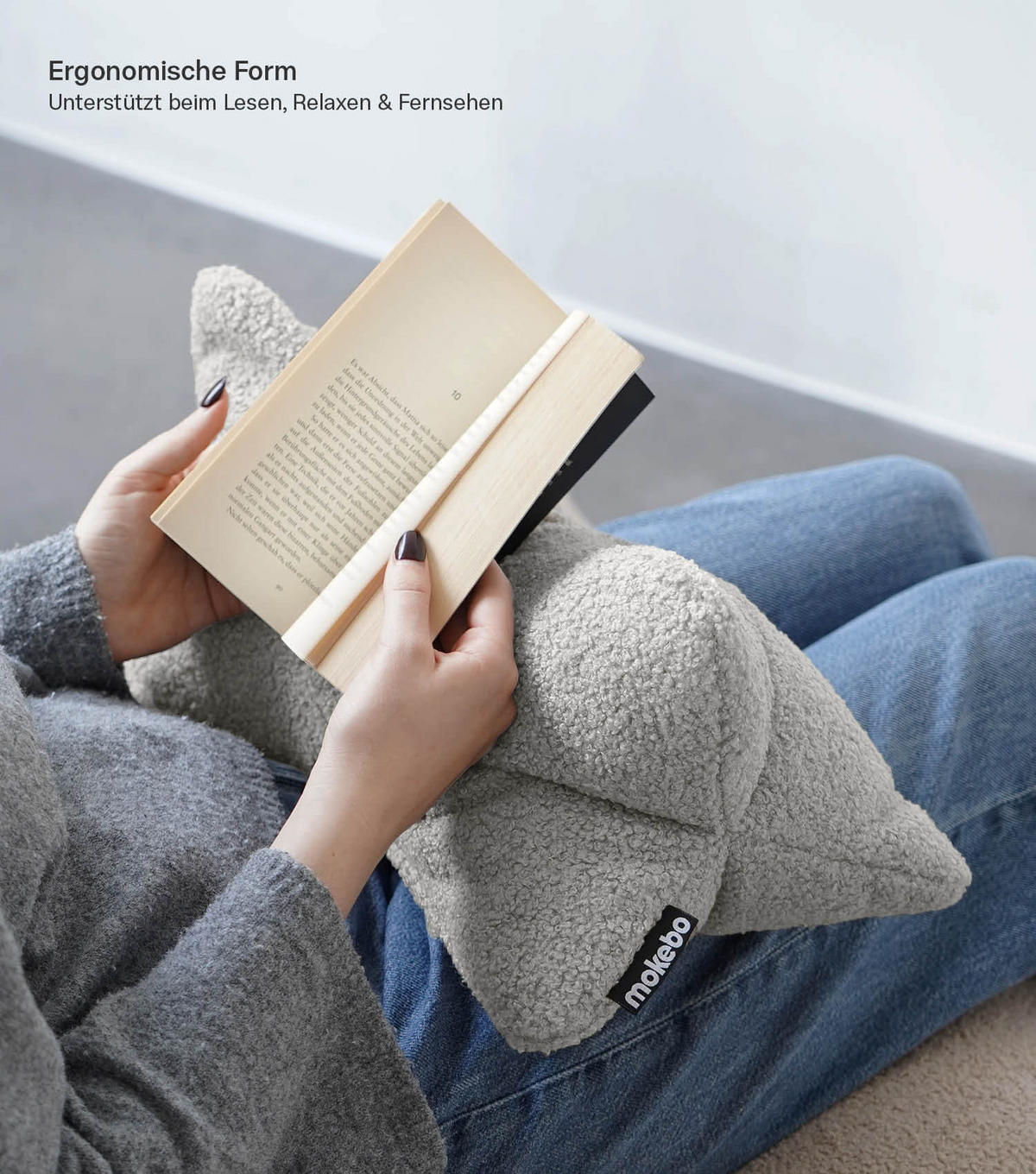 NACKENKISSEN Der Leseknochen - Grau, Textil (42/22cm) - Mokebo