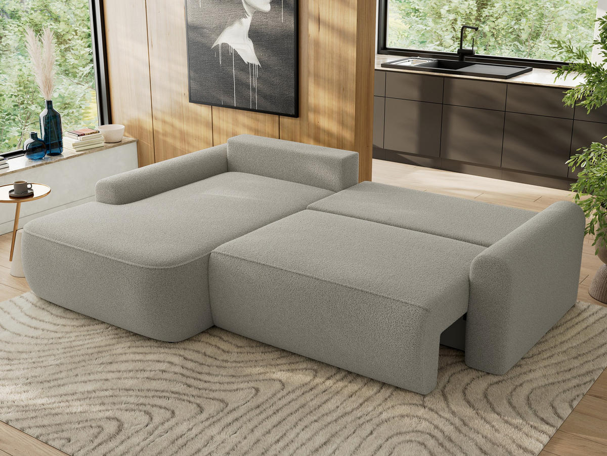 ECKSCHLAFSOFA CUBO L Hellgrau Boucle - links - Hellgrau/Schwarz, Kunststoff/Textil (273/187cm) - MKS