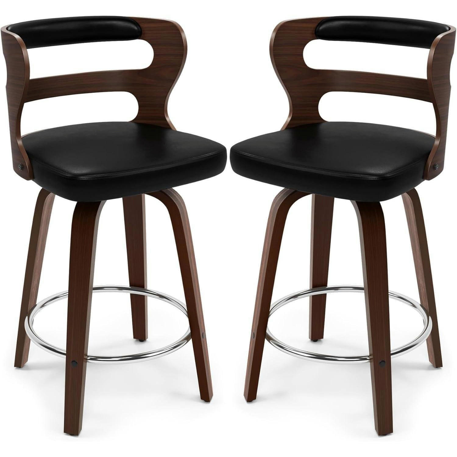 BARHOCKER 2er Set mit Lehne und Armlehnen 66 cm Schwarz/Walnuss - Schwarz, Holzwerkstoff (46/94/54cm)