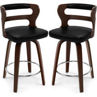 BARHOCKER 2er Set mit Lehne und Armlehnen 66 cm Schwarz/Walnuss - Schwarz, Holzwerkstoff (46/94/54cm)