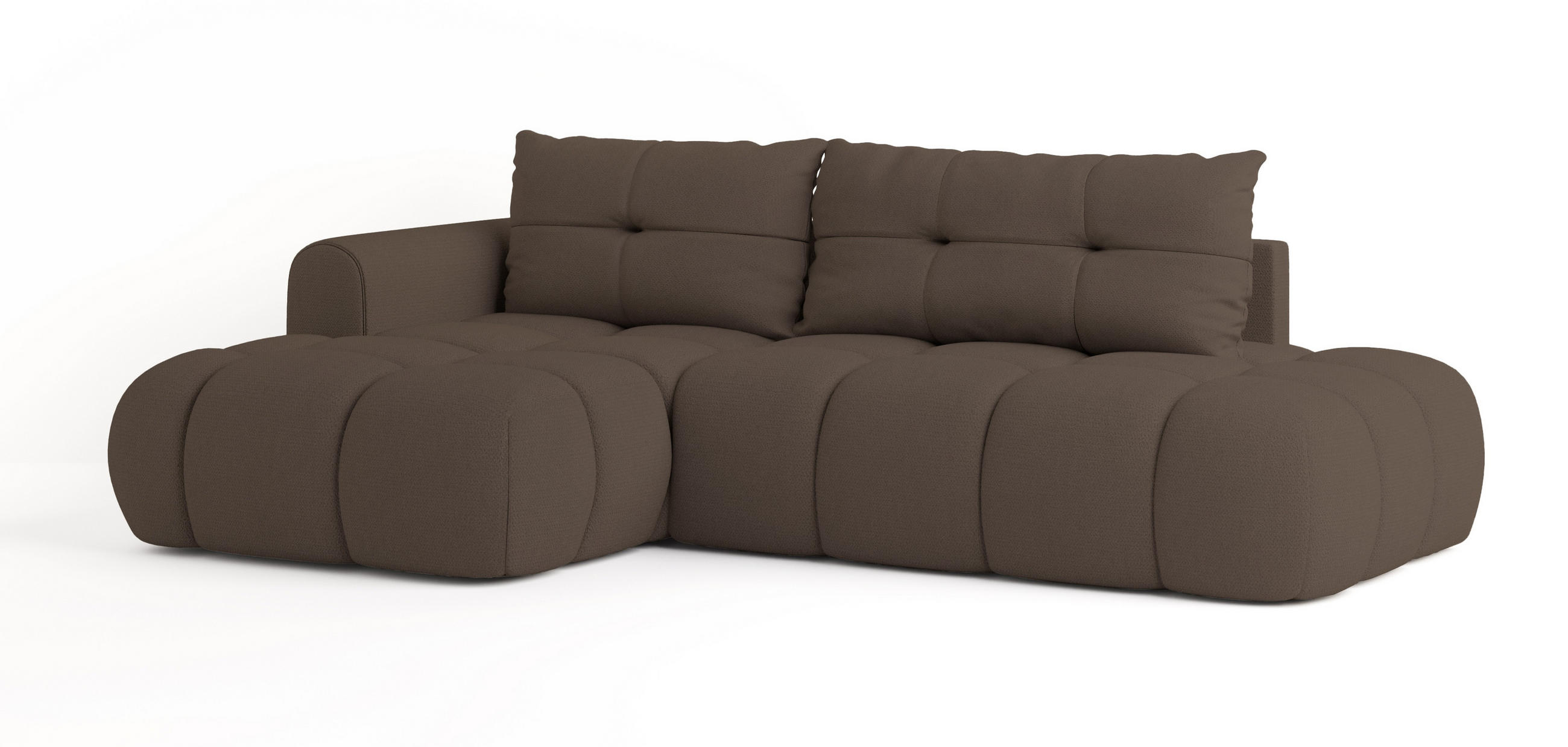 ECKSOFA FLUMA L-S Braun Geflochtener Stoff mit Schlaffunktion - Braun, Holz (274/165cm) - MASSENO
