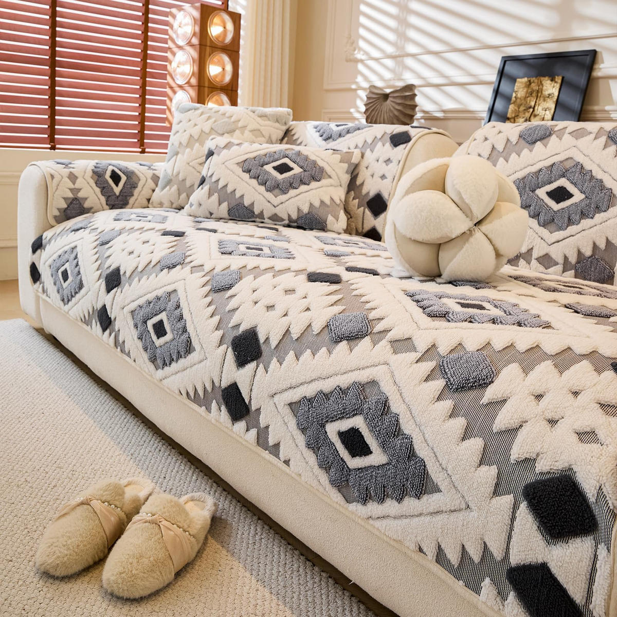 SOFAÜBERWURF ‎Jacquard Plush Dunkelgrau 1 Stück - Dunkelgrau, Textil (70/180cm) - Kaket