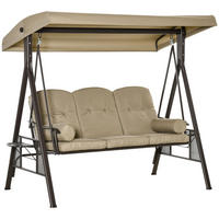 HOLLYWOODSCHAUKEL, mit Sonnendach Kissen, Metall, Khaki, 116 x 206 x 183 cm - Braun, Metall (206/183/116cm) - Outsunny