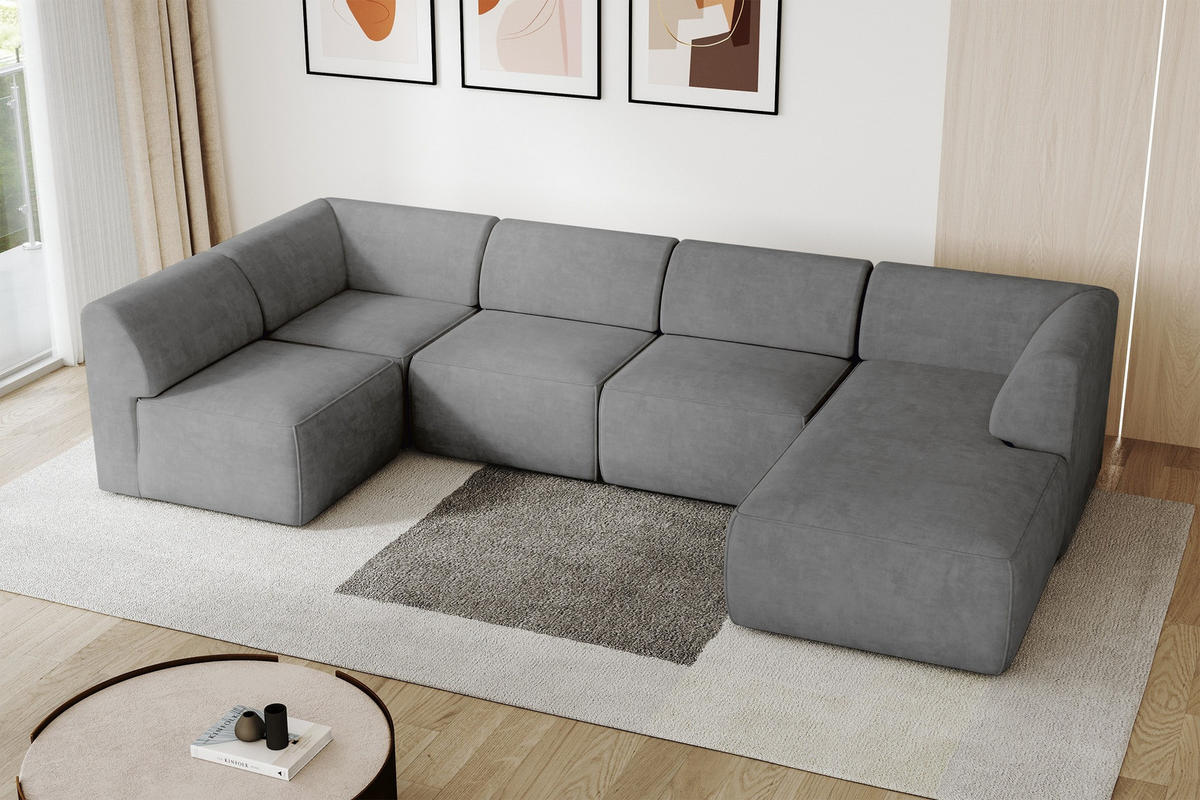 WOHNLANDSCHAFT Ottomane Rechts MOVO-L 345x180x78 cm Grau Velours - Taupe/Schwarz, Holzwerkstoff/Kunststoff (345/78/180cm) - ALTDECOR