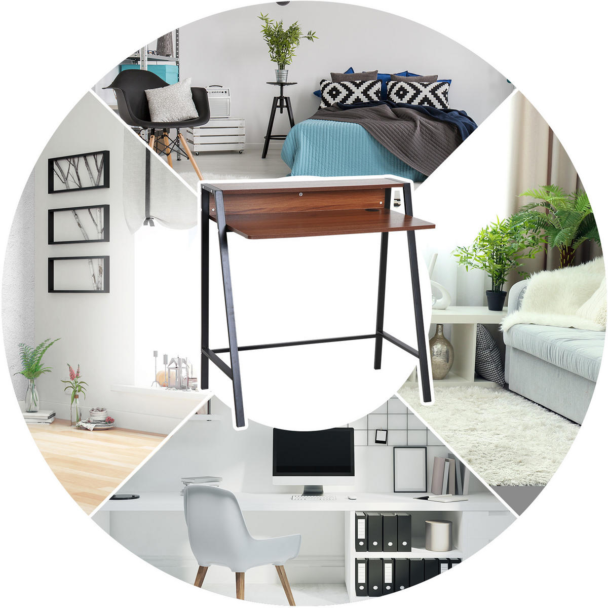 SCHREIBTISCH, MDF, Eisen Walnuss+Schwarz - Walnussfarben, Kunststoff (84/45/85cm) - HOMCOM
