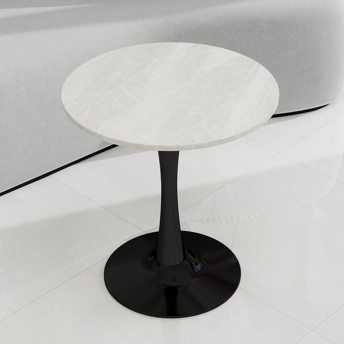 COUCHTISCH 70 cm in Schwarz/Weiß aus Kunstmarmor–rund und modern - Schwarz, Stein (70/70/72cm) - Flora Grace