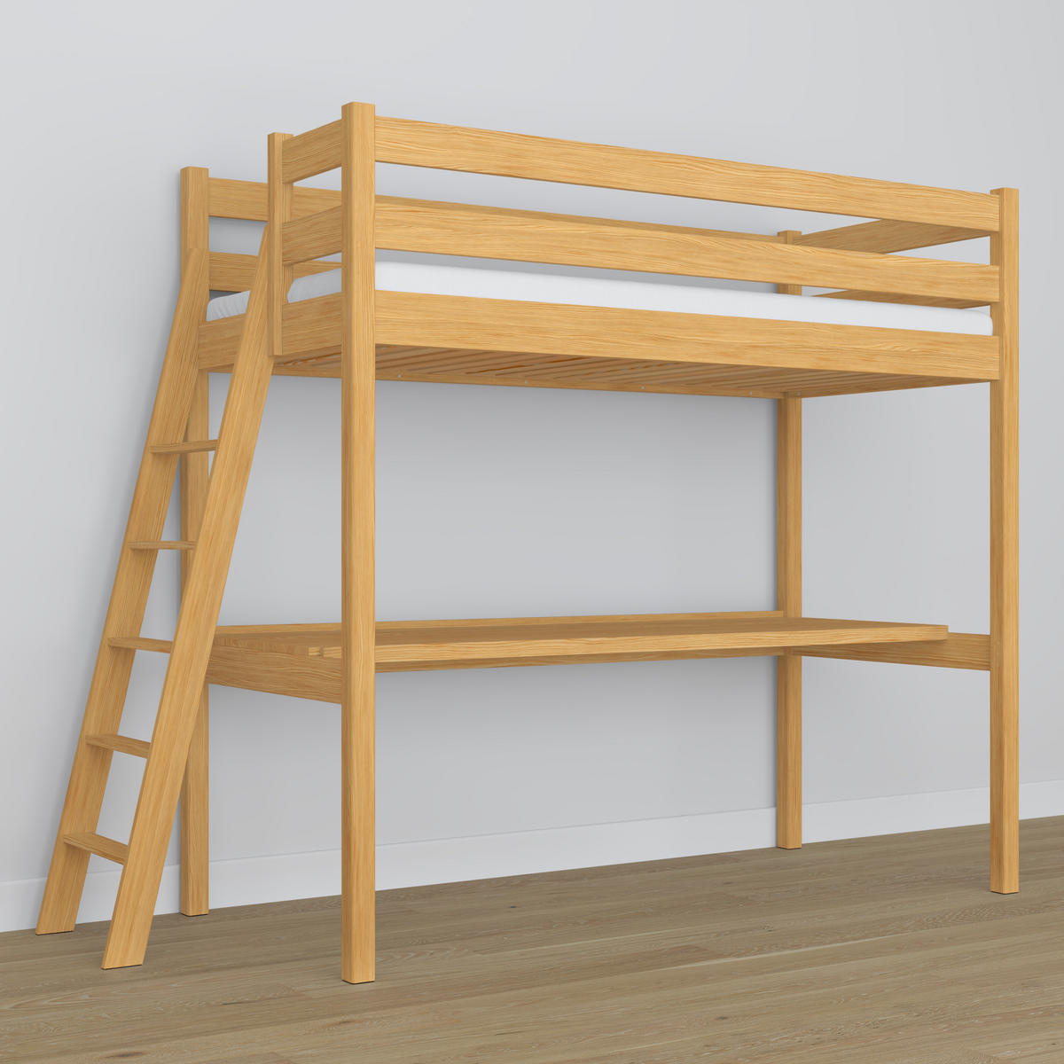 HOCHBETT N02 mit Schreibtisch Naturkiefer 120/190 - Hellbraun, Naturmaterialien/Holz (120/190cm) - N-Wood