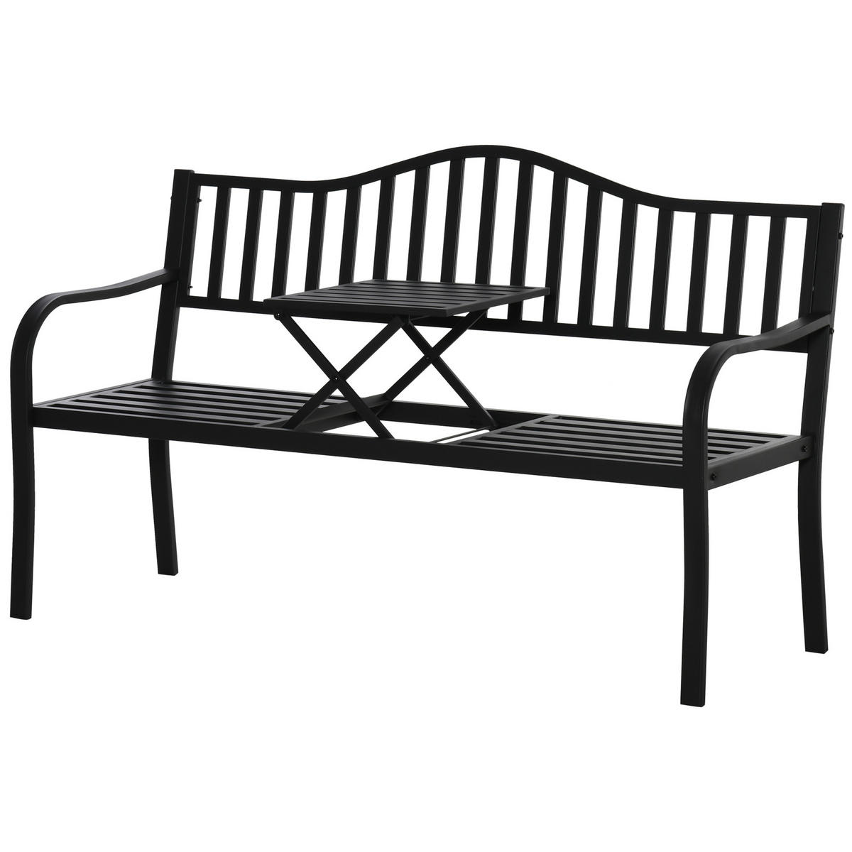GARTENBANK,3-SITZER Metall Lattenrost klappbarer Tisch,schwarz - Schwarz, Metall (150/90/58.5cm) - Vallsero