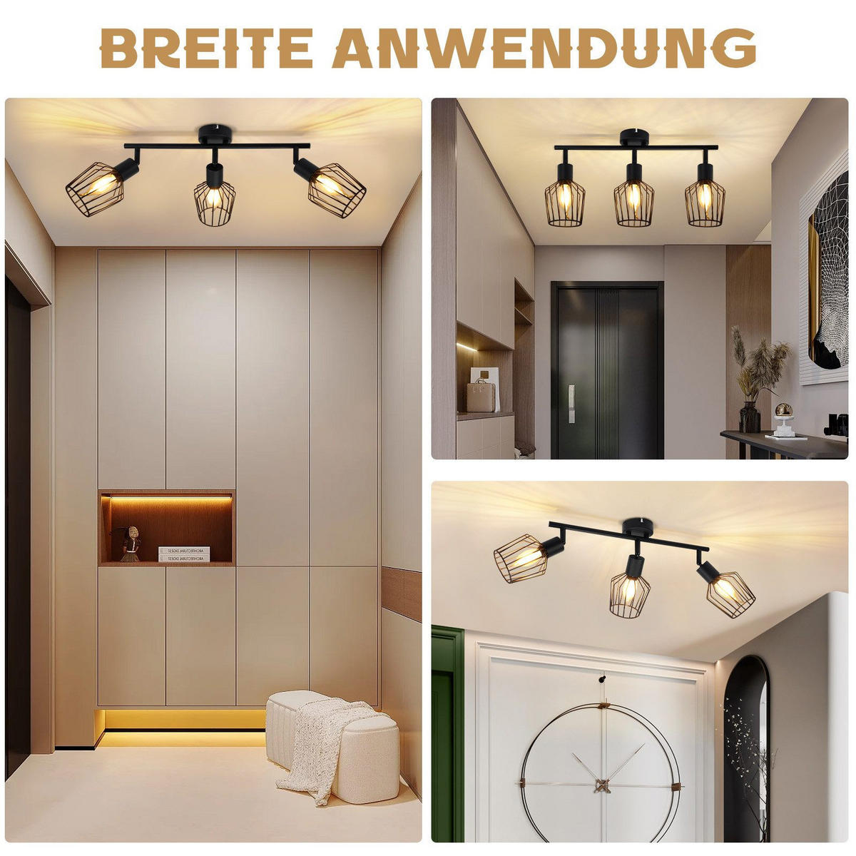 STRAHLER Franziska 3-flammig 46/10/10 cm - Schwarz, Metall (46/10/10cm) - Nettlife