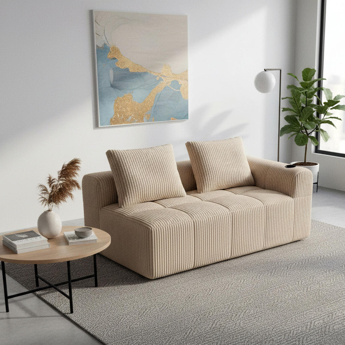 CHAISELONGUE in Cord Übergroßer Relaxsessel mit Seitentaschen - Taupe, Textil (158/61/93cm) - Urban Meuble