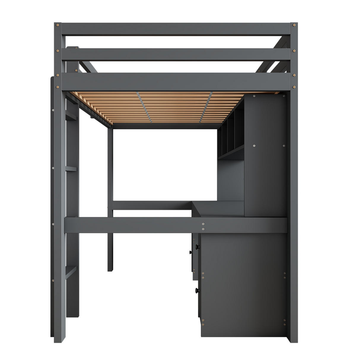 HOCHBETT 90/200 cm Grau aus Kiefernholz und MDF mit Schreibtisch und Stauraum - Grau, Holz (90/200cm) - OKMYHOME