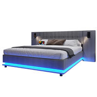 ČALÚNENÁ posteľ 180/200 cm s LED osvetlením, čelom so spotom a USB portom, bez matraca, Sivá - sivá, textil (180/200cm) - Redom