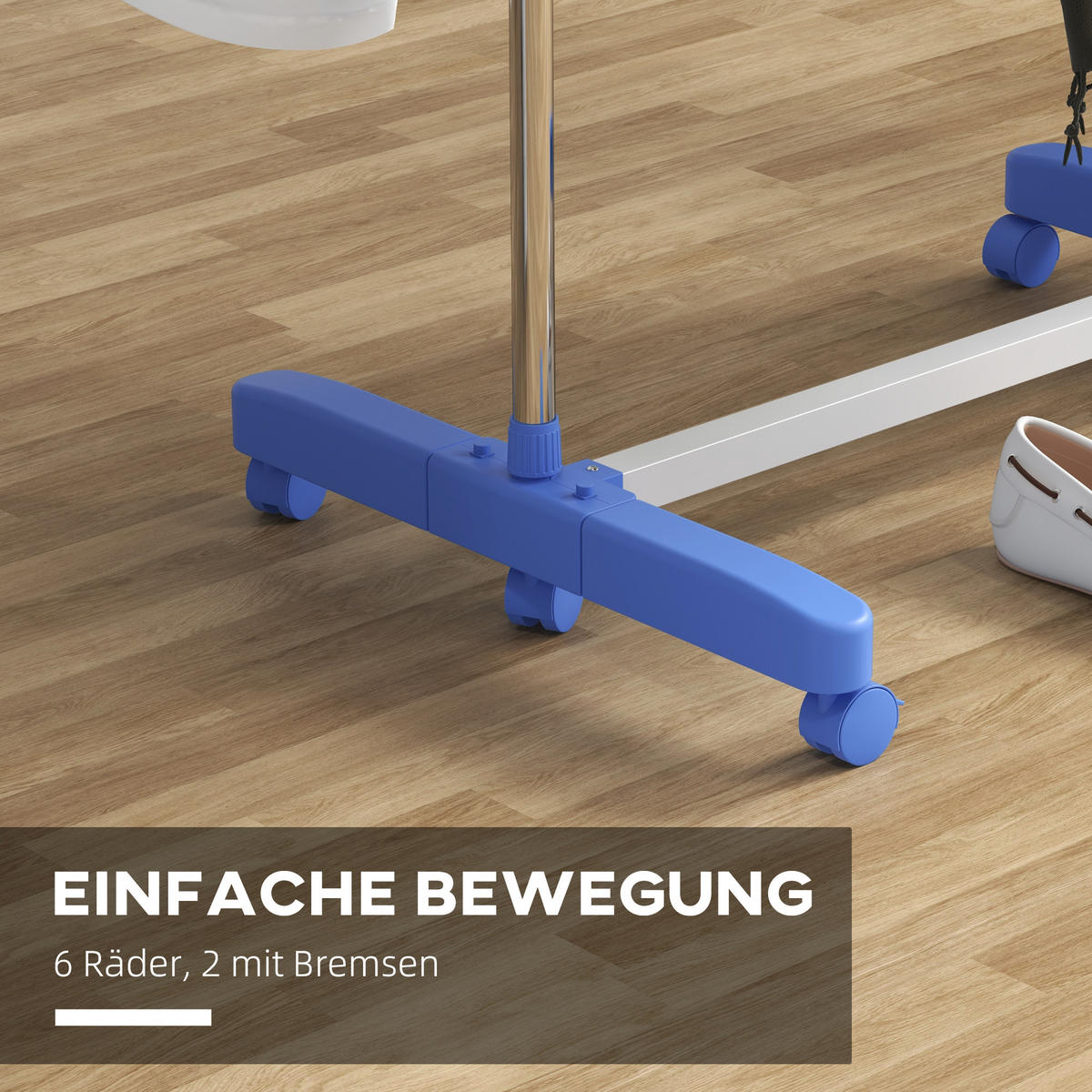 WÄSCHESTÄNDER DE-09794 5 Ebenen, klappbar mit 6 Rollen Blau+Silber - Blau, Metall (142/172/55cm) - ComfortXL