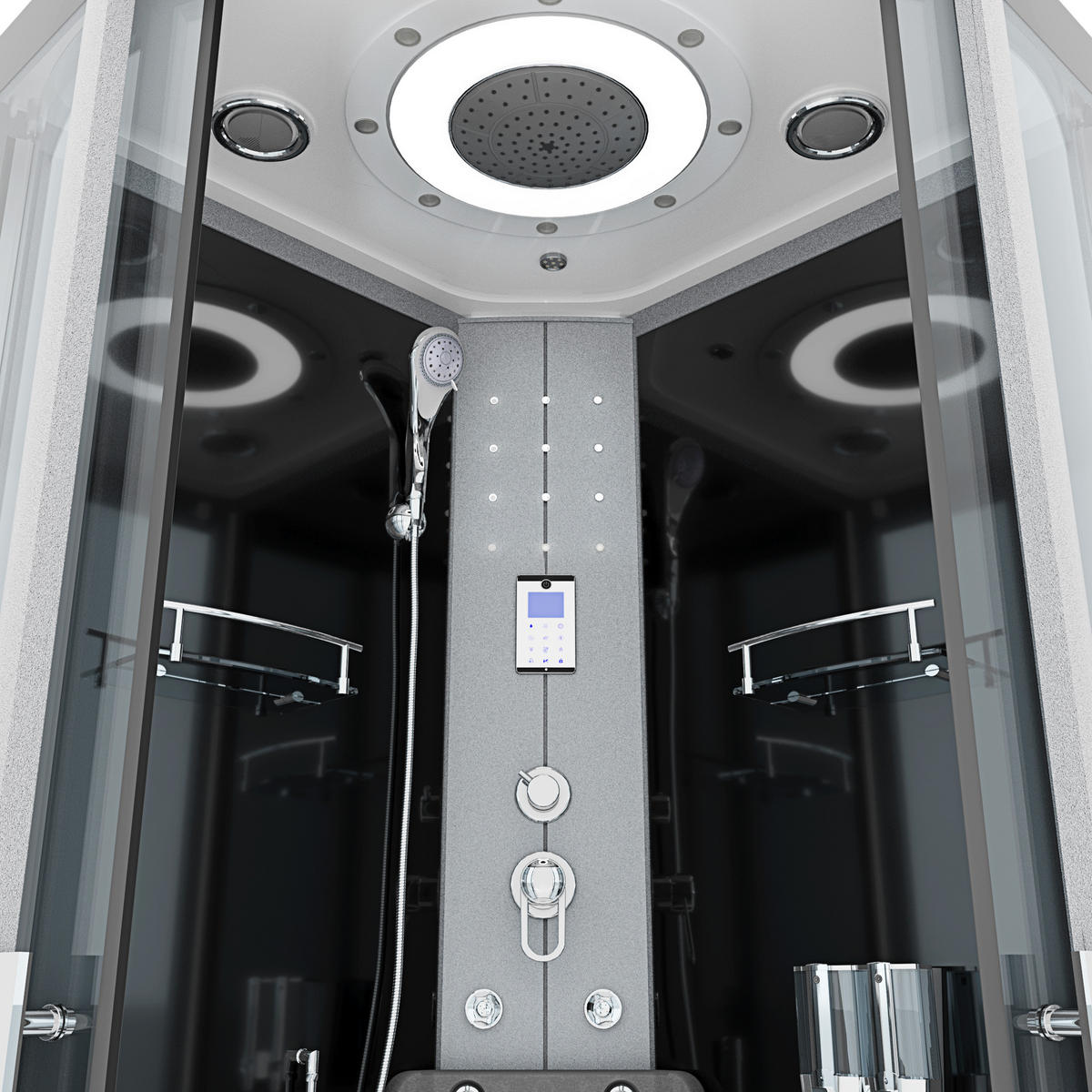 FERTIGDUSCHE Dusche D58-63T0-EC Schwarz 100x100 - Schwarz, Glas/Kunststoff (100/100/225cm) - AcquaVapore by Sandra Jentho