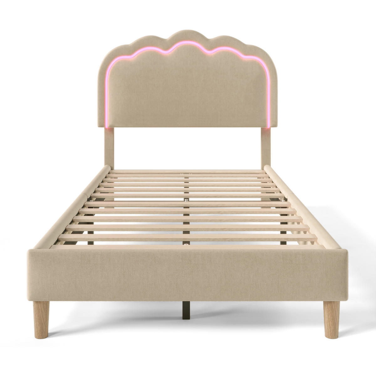 POLSTERBETT mit LED-Beleuchtung 90/200 cm, verstellbares Kopfteil, Beige - Beige, Textil (90/200cm) - BEAOK
