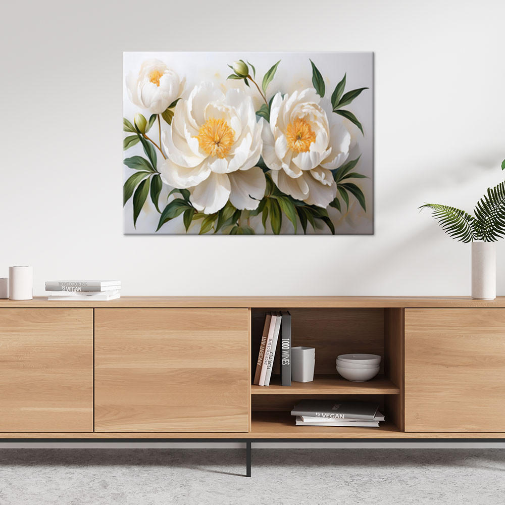 WANDBILD weiß blühende pfingstrosenblüten - Weiß, Textil (60/40cm) - Feeby