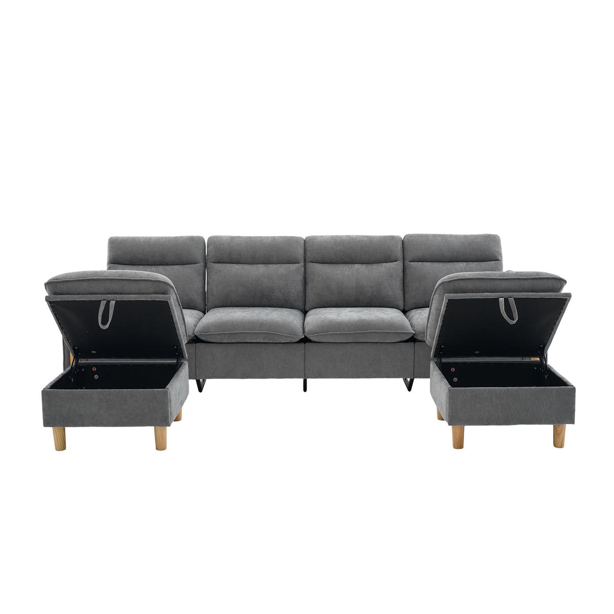 WOHNLANDSCHAFT DE-33935 modular mit Stauraumhockern Grau - Hellgrau, Holz (77/86/261cm) - ComfortXL