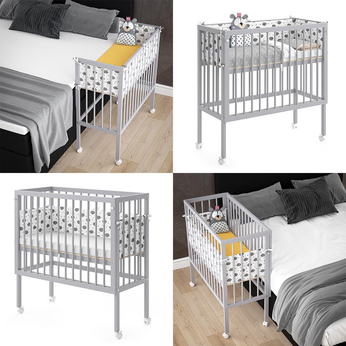 BEISTELLBETT Sophie Grau 94 x 90 cm 2 Seitenschienen - Grau, Holz (40/90cm) - VitaliSpa