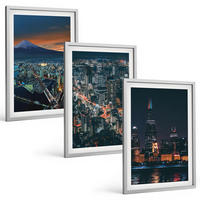 BILDER SET 3er Set - 40x60 cm Silberner Rahmen - Bergpanorama der Stadt bei Nacht - Silberfarben, Kunststoff (40/60cm) - TULUP