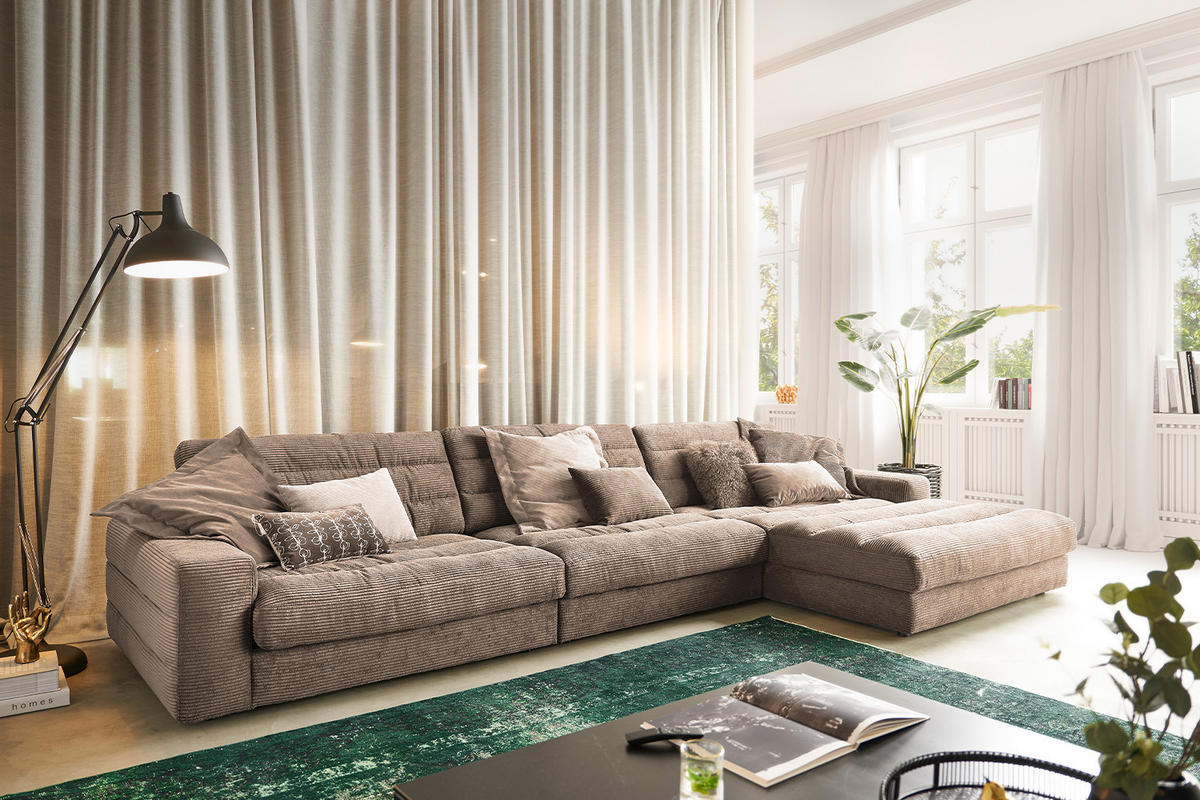 ECKSOFA XL LANA Taupe Cord - Taupe/Schwarz, Textil (416/205cm) - KAWOLA