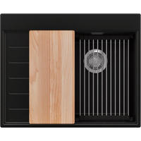 SPÜLBECKEN Sydney, 2-er set Schwarz 62/50 cm 1 Becken + Ablauf-Set + Küchenzubehörset ab 40er Unterschrank - Chromfarben/Beige, Kunststoff (62/20/50cm) - Primagran