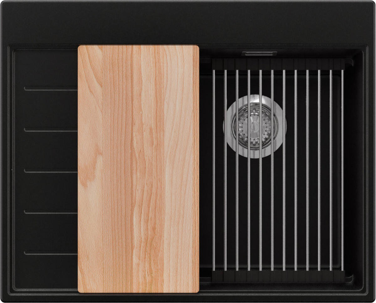 SPÜLBECKEN Sydney, 2-er set Schwarz 62/50 cm 1 Becken + Ablauf-Set + Küchenzubehörset ab 40er Unterschrank - Chromfarben/Beige, Kunststoff (62/20/50cm) - Primagran