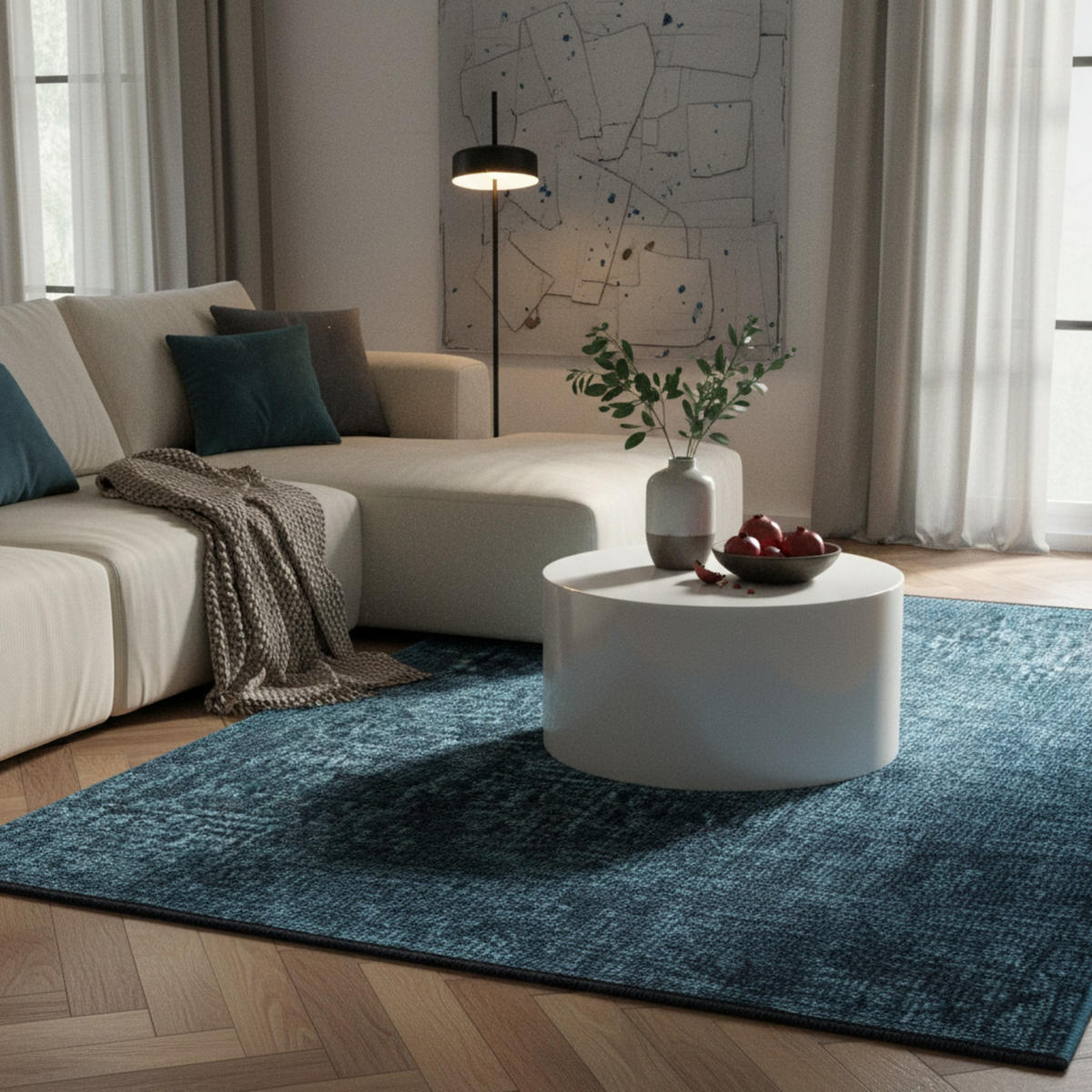 TEPPICH Kurzflor Unicolor Chenille Baumwolle Innen Blau Rechteckig 120x170 - Blau, Textil (120/170cm) - KADIMA DESIGN