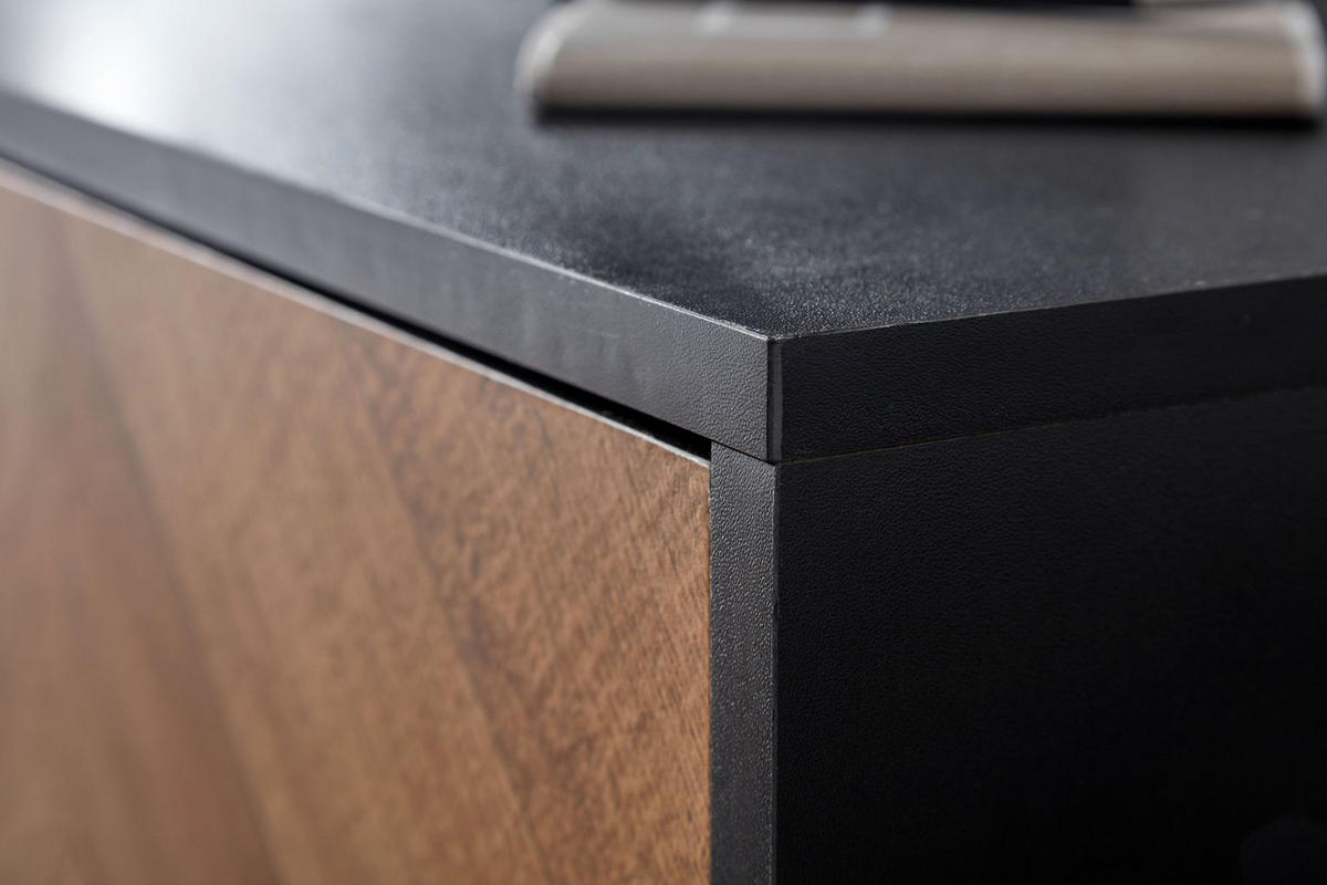 LOWBOARD Modern Stil mit V-Muster für 70-Zoll Fernseher - Schwarz, Holz/Metall (163/45/40cm) - KADIMA DESIGN