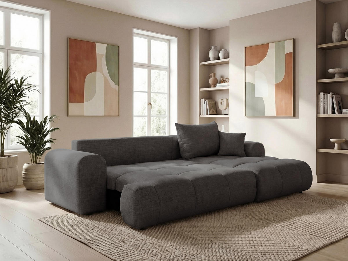 ECKSOFA MILANO mit Schlaffunktion und Bettkasten Dunkelgrau - Dunkelgrau, Holzwerkstoff/Kunststoff (250/90cm) - Idohome