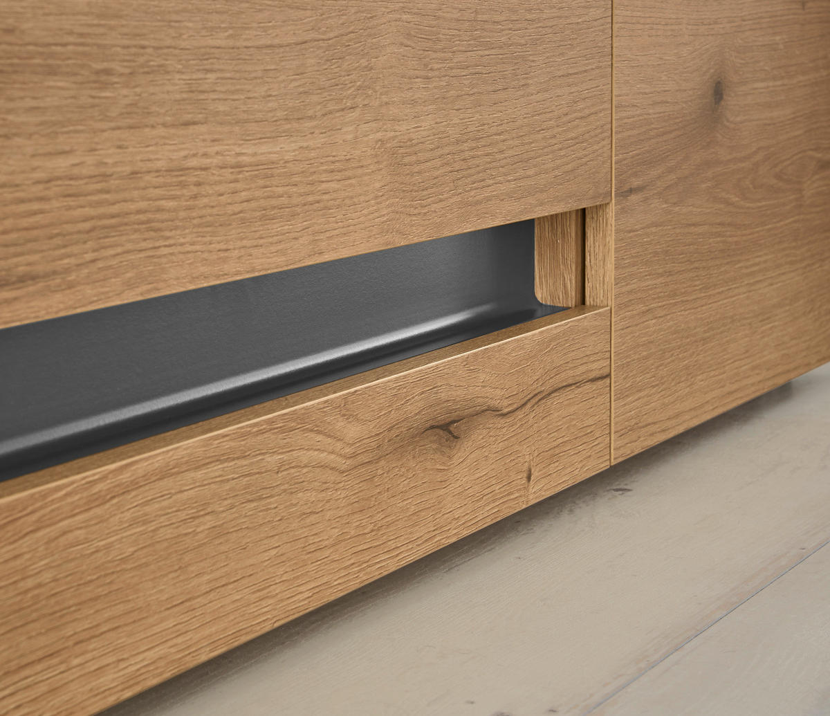 TV-LOWBOARD Eiche Evoke, grau 220 cm, TV Unterschrank mit Stauraum - Eichefarben/Schwarz, Holz/Holzwerkstoff (220/40/45cm) - Furn.Design