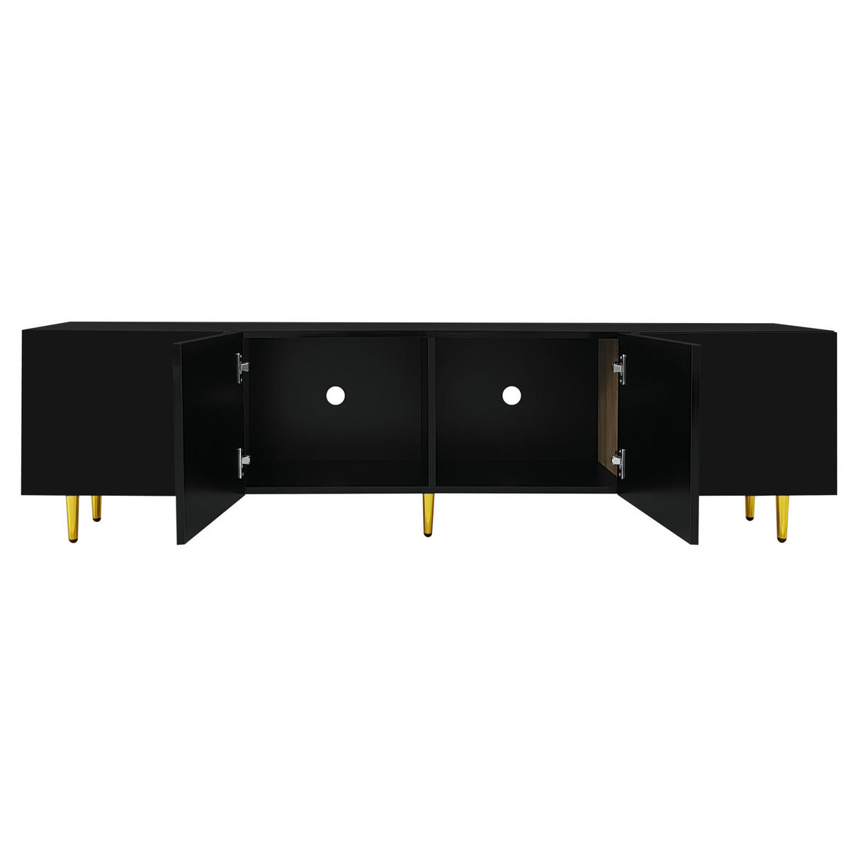 TV-LOWBOARD aus MDF 170x35x46 cm Schwarz Hochglanz mit 4 Türen, Goldakzenten und Soft-Close - Schwarz, Holzwerkstoff (170/46/35cm) - IVMEU