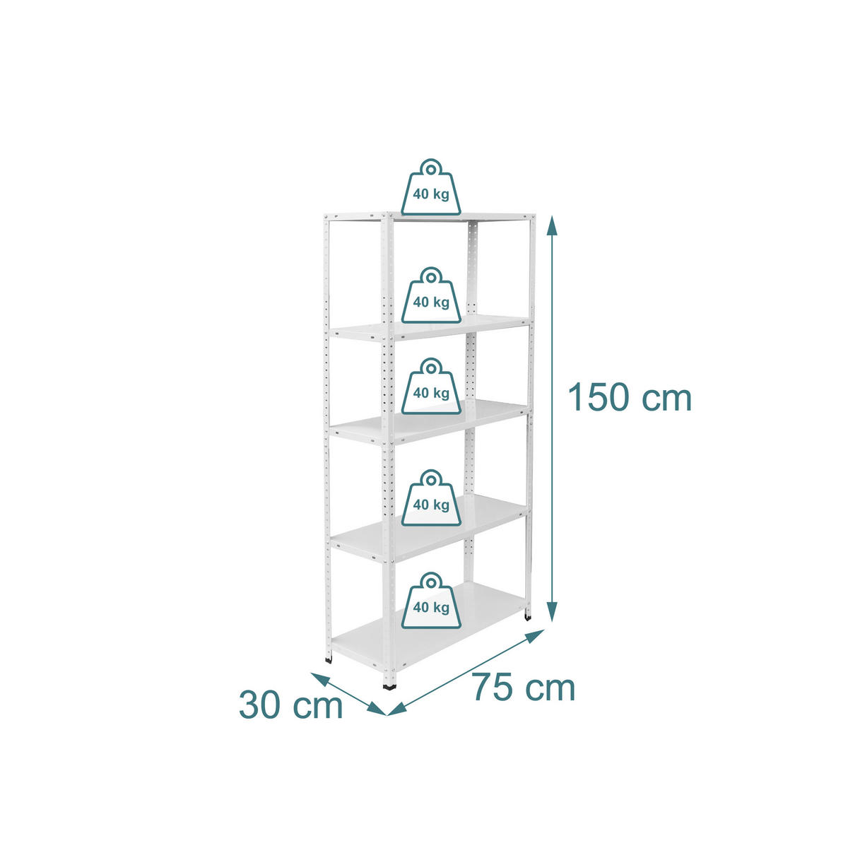 LAGERREGAL - Weiß, Kunststoff/Metall (75/150/30cm) - Relaxdays