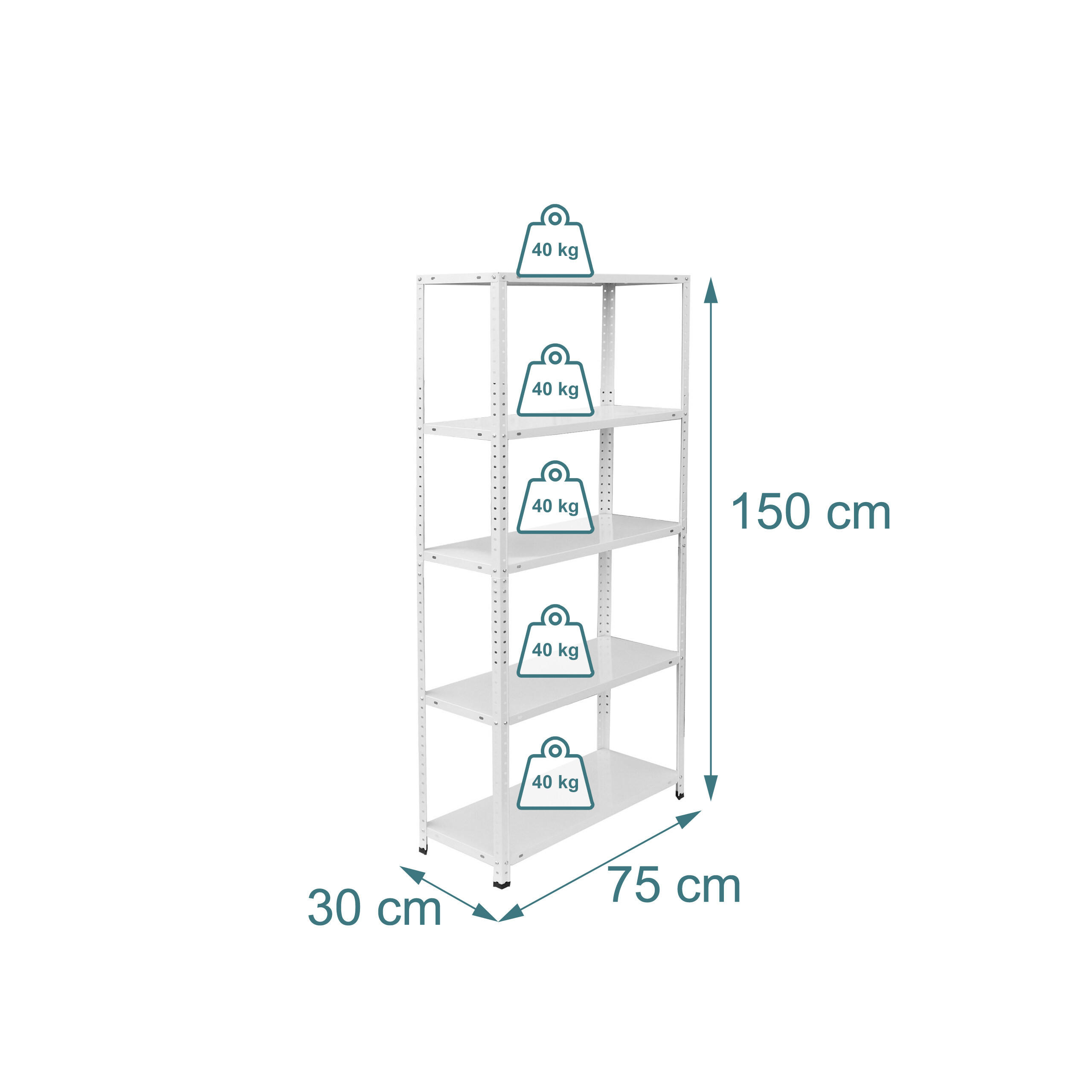 Thumbnail - Relaxdays Lagerregal, Weiß, Metall, Kunststoff, 75x150x30 cm, Freizeit, Heimwerken, Werkstatt