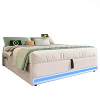 POLSTERBETT 140/200 cm Beige Hydraulisches Stauraumbett mit LED-Beleuchtung - Beige, Textil (140/200cm) - OKWISH