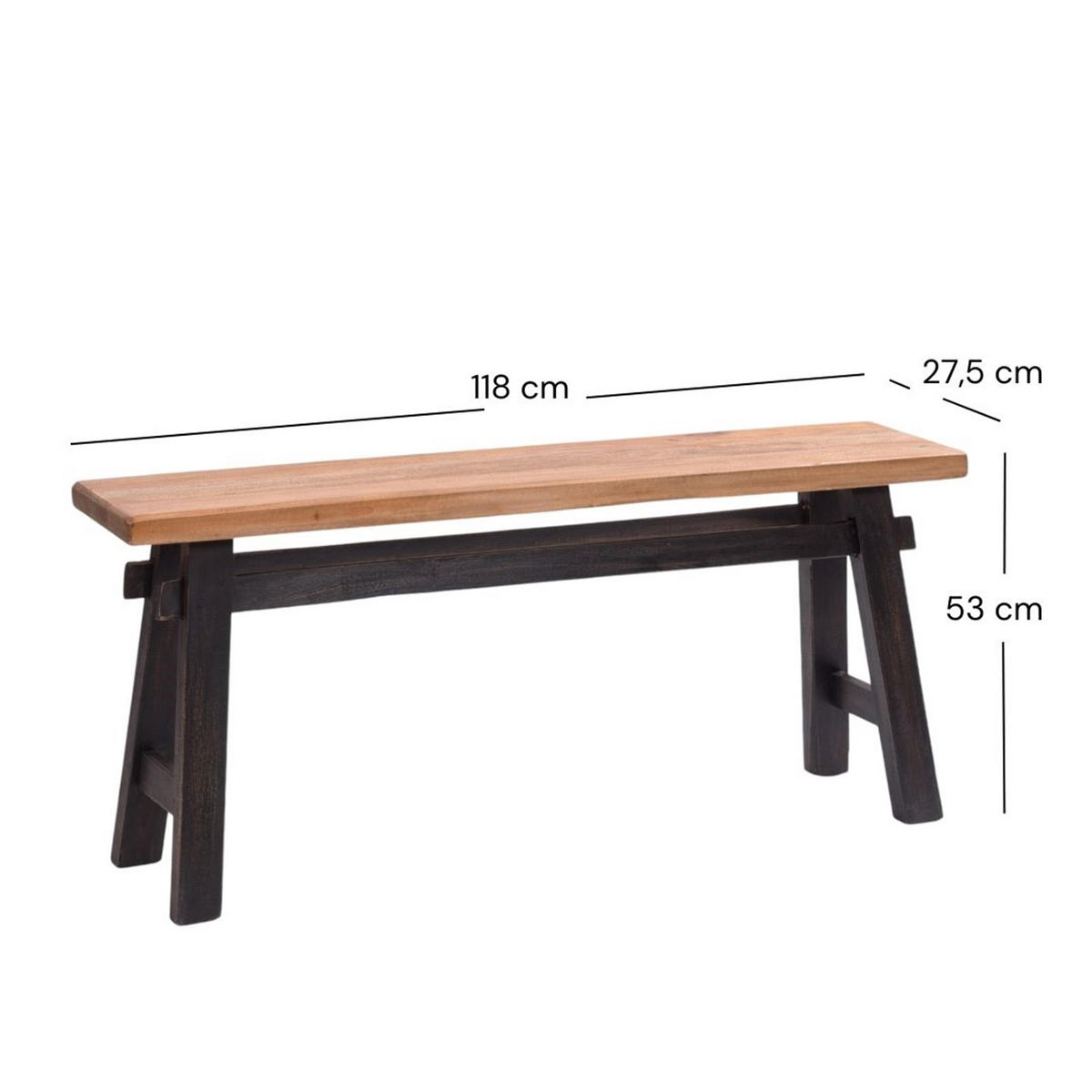 SITZBANK East 118 Mahagoni Recyclingholz massiv 04 schwarz-natur - Graubraun, Holz (118/53/28cm) - DESIGN DELIGHTS