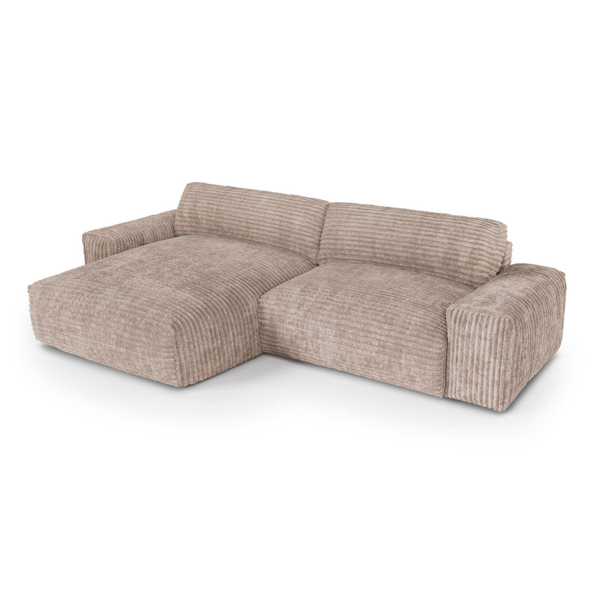 ECKSOFA LINKS Gerippter Samt XXL Taupe 220cm - Taupe, Textil (120/220cm) - Sia Home