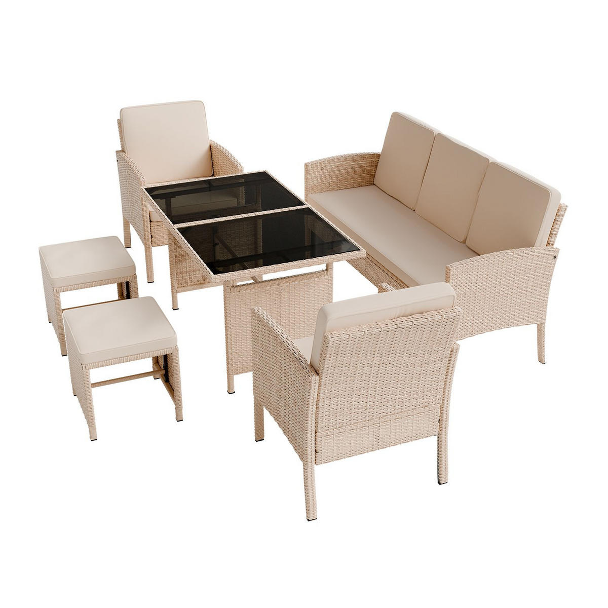 SITZGRUPPE Turin creme Polyrattan - Creme, Kunststoff/Metall - Juskys