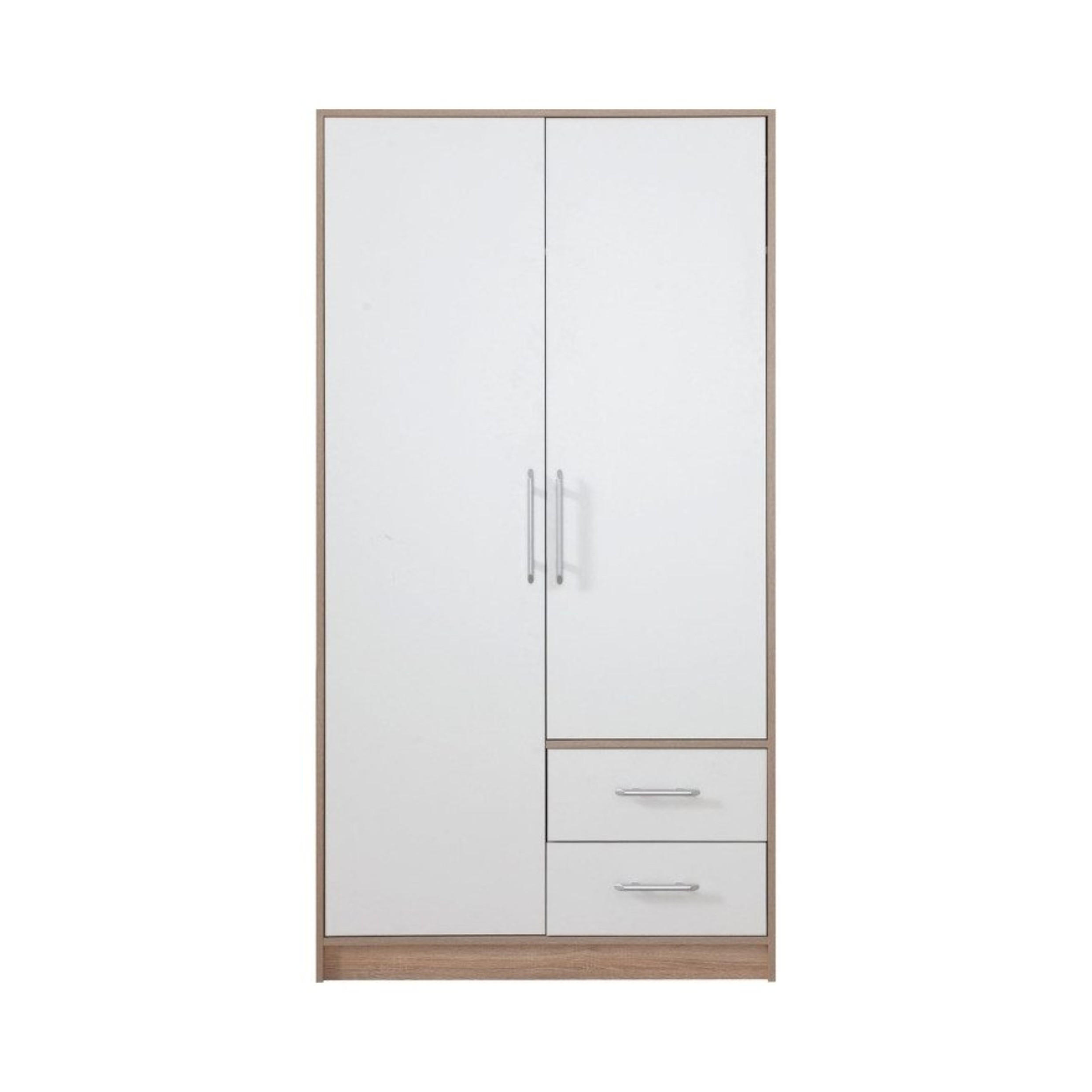 KLEIDERSCHRANK SAM SR3 2-türig 100 / 190 / 56 cm Weiß | Sonoma Eiche - Weiß/Sonoma Eiche, Holzwerkstoff (100/190/56cm) - Deine Möbel 24