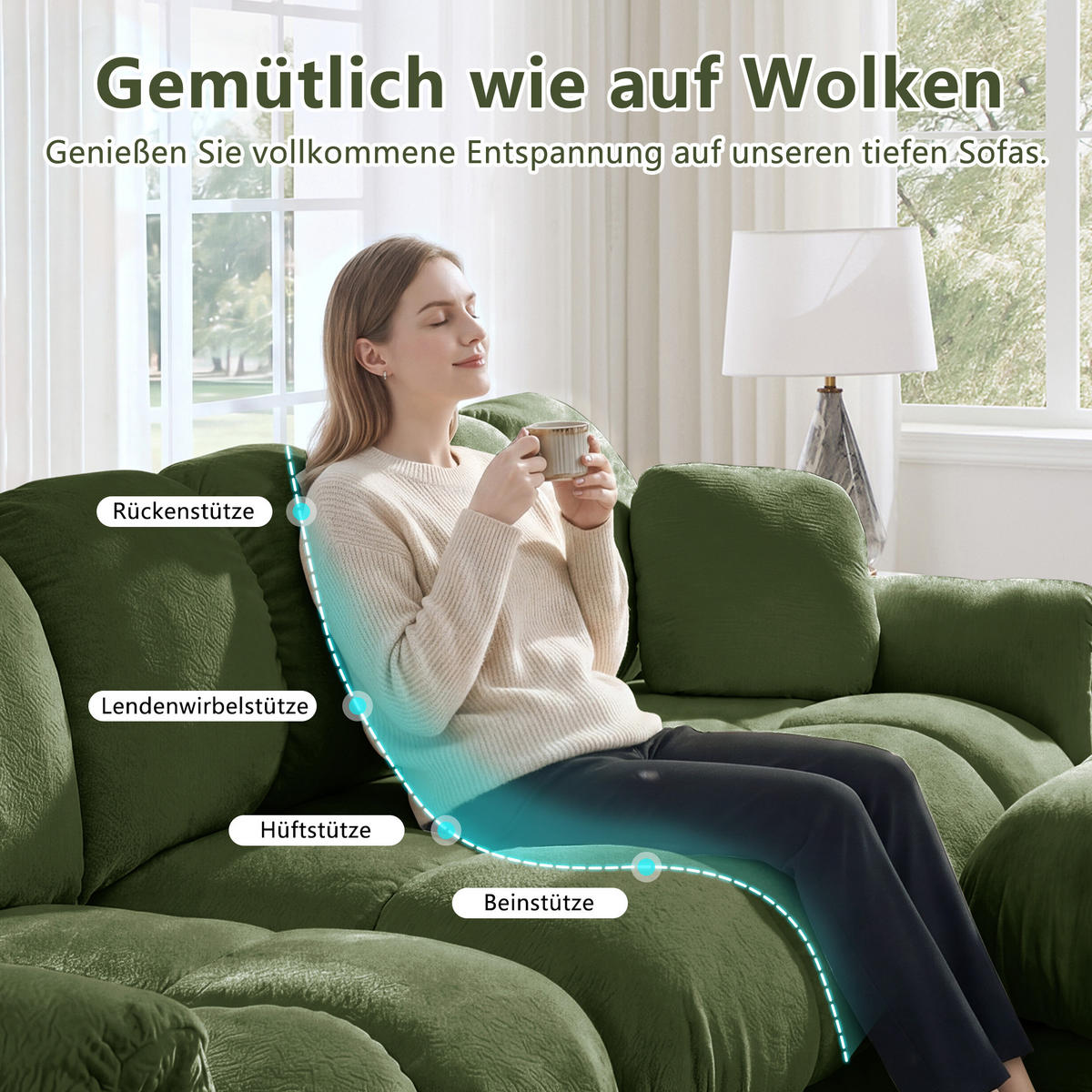 ECKSOFA 330/149/90 cm Grün Cord mit mobiler Ottomane und 2 kleinen Dekokissen - Grün, Textil (330/149cm) - Oxeza