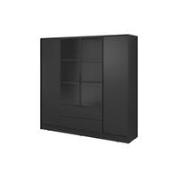 KLEIDERSCHRANK RICADI 4D RM (Schwarz, Riffelglas, 4 Türen, 2 Schubladen, Kunststoffgriffe) - Schwarz, Holz/Holzwerkstoff (206/200/51cm) - Ravio