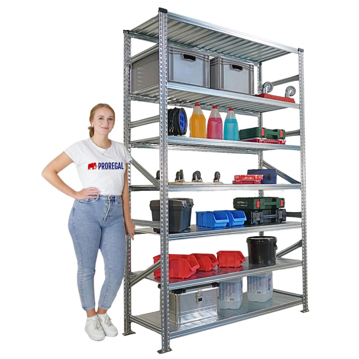 FACHBODENREGAL Proximo Stecksystem 250x450x60cm 7 Ebenen Beidseitig nutzbar Verzinkt - Silberfarben, Metall (450/250/60cm) - PROREGAL