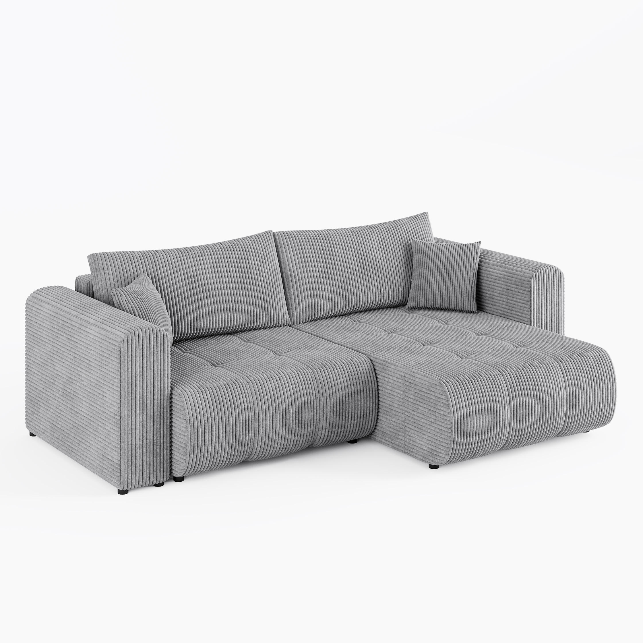 ECKSOFA RIVA Rechts Grau Cord-Stoff L-Form Couch mit Schlaffunktion & Bettkasten - Schwarz/Grau, Holz (160/255cm) - Barchello