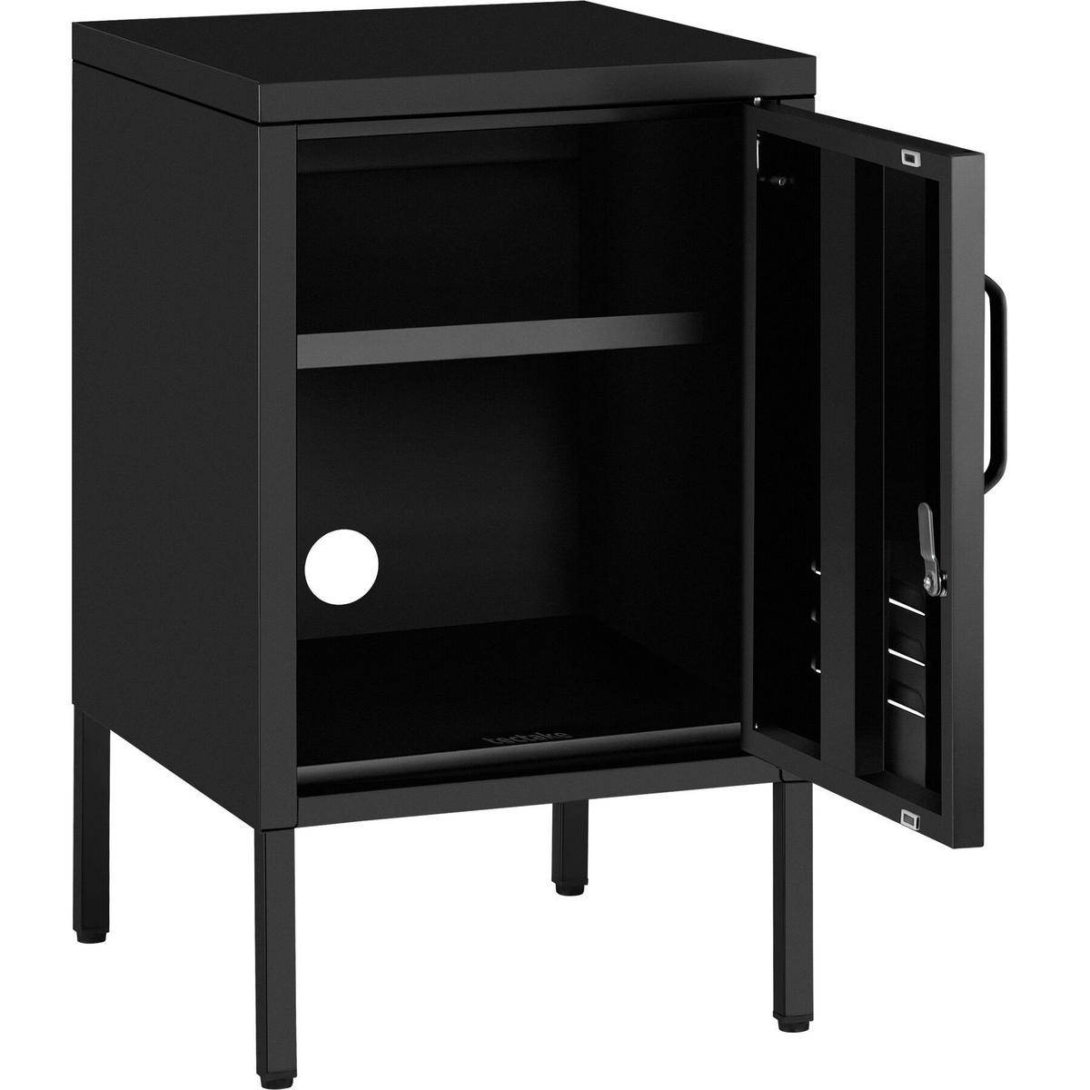 NACHTSCHRANK Baker, Kippschutz, höhenverstellbare Füße, schwarz - Schwarz, Metall (35/60.5/42.5cm) - tectake