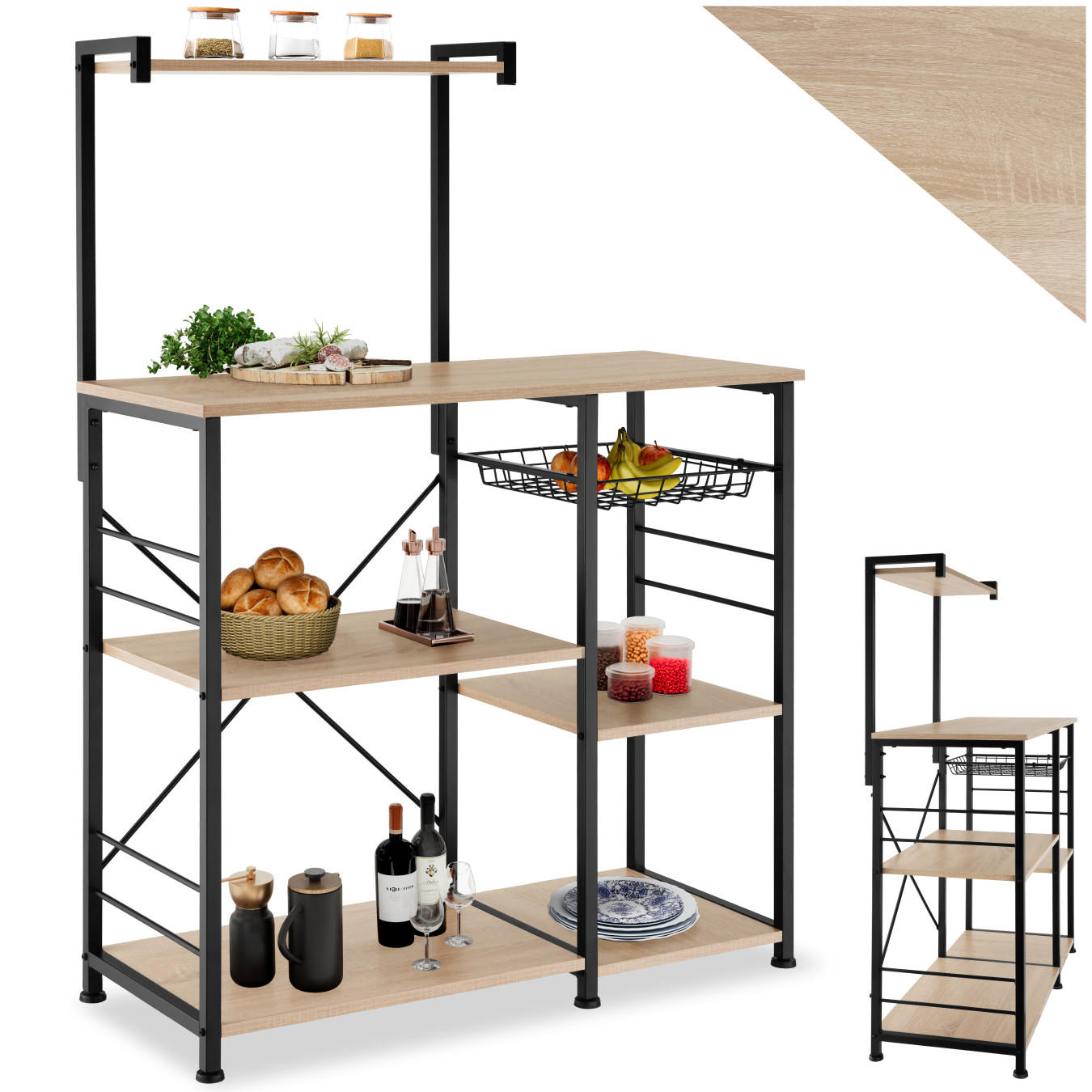 KÜCHENREGAL Crawley, 90 x 40 x 131, 5 cm, Industrial Holz hell, Eiche Sonoma - Naturfarben, Holzwerkstoff (40/131.5/90cm) - tectake