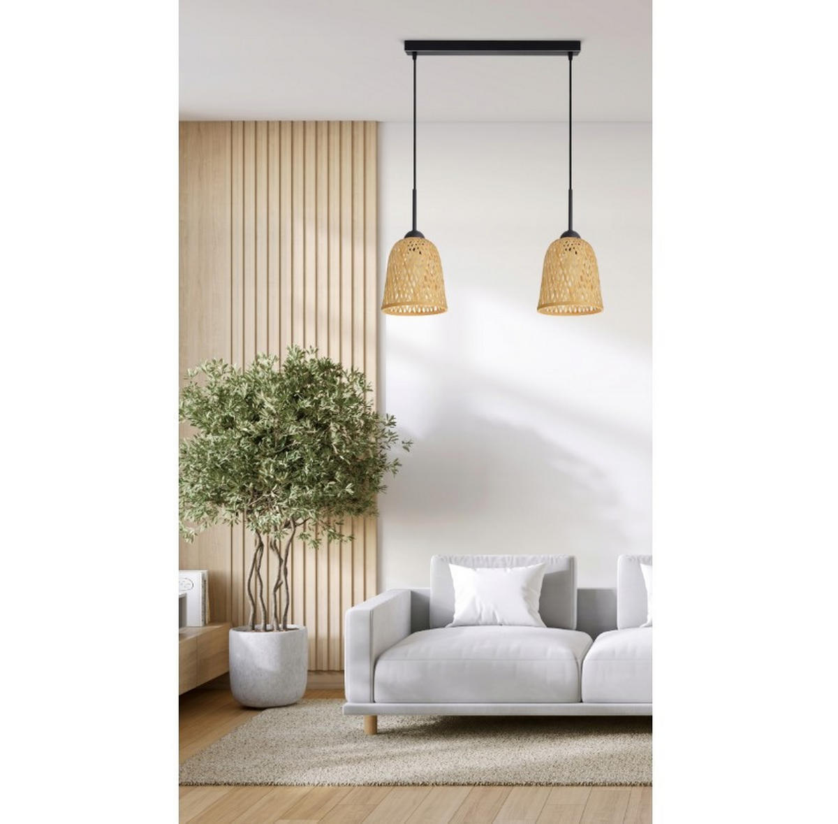 PENDELLEUCHTE BOHO - Schwarz/Weiß, Holz/Metall (17/60/100cm) - kiki design